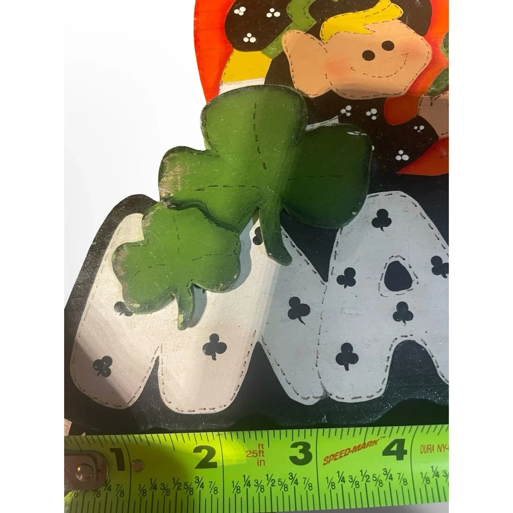 Vintage March St Patrick's Day Elf Mushroom Wood Wall Hanging Decor hand painted
